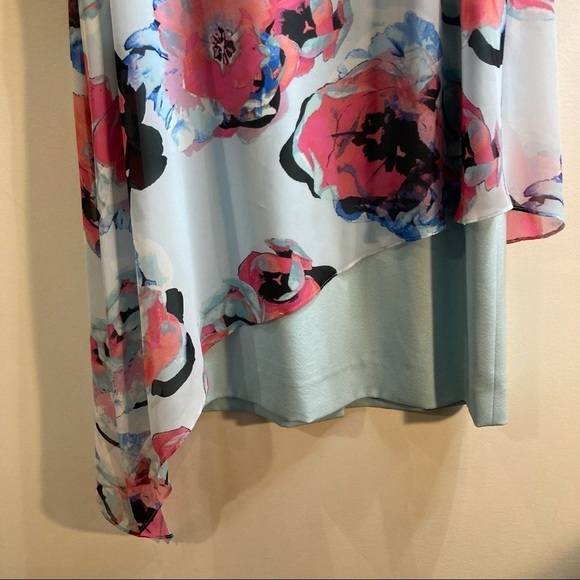 TAHARI Sz 14 Handkerchief Overlay Bold Pastel Floral Zipper in Back Dress - Picture 2 of 16